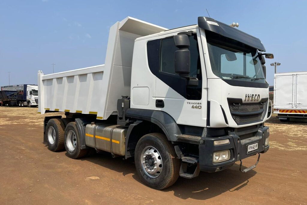 White 10m³ back tipper truck parked in a truck yard